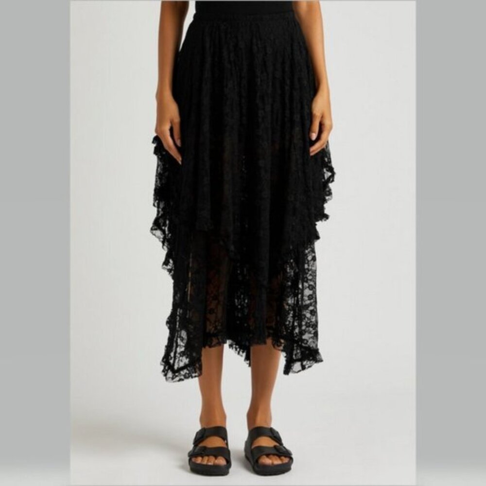Free People French Courtship Half Slip Midi Skirt Black Goth Size XL NWT